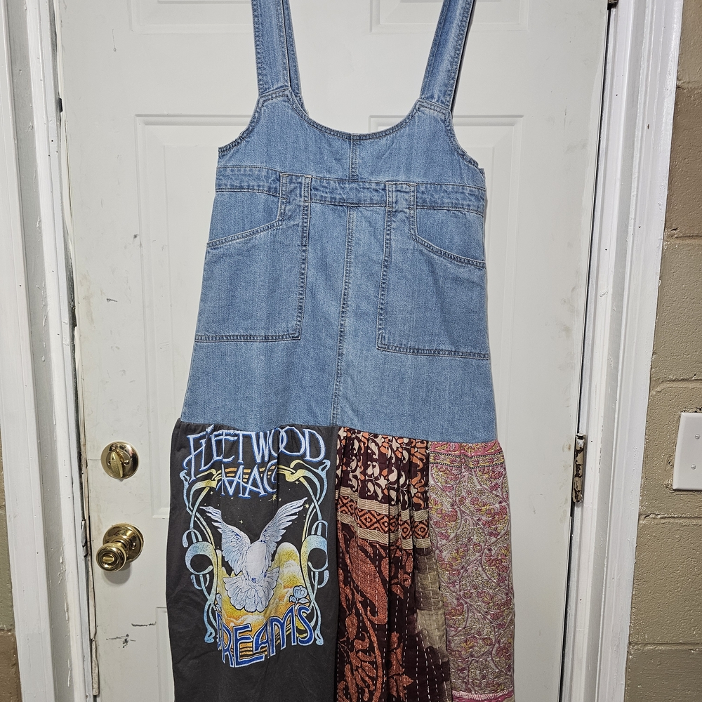 Denim Patchwork Dress With Graphic Print